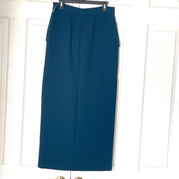 SKIRT FULL LENGTH Teal Blue Unusual Front Slit Cargo Style Pockets Sz 6 - Picture 5 of 14